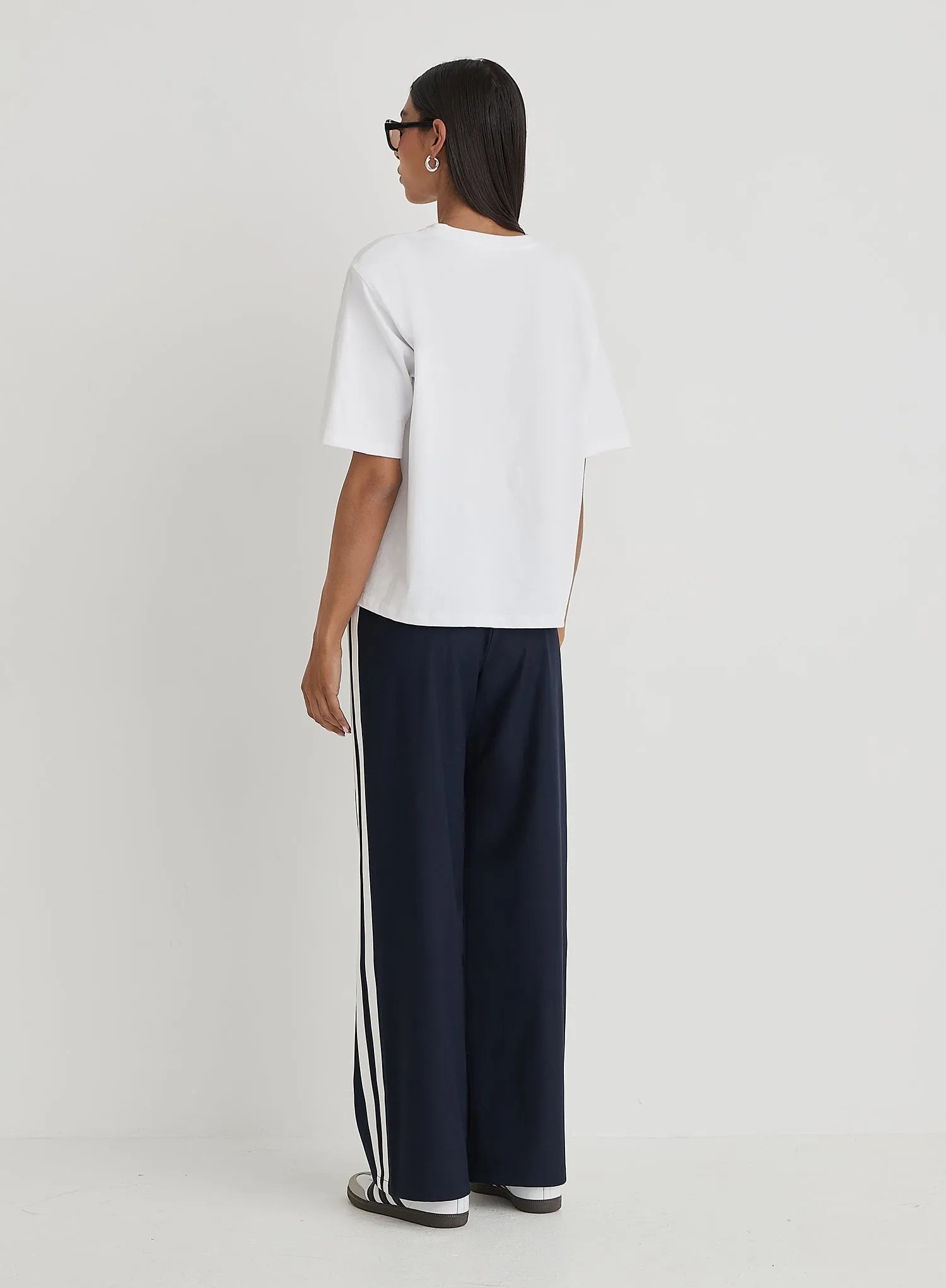 Navy Side Stripe Wide Leg Trouser- Tammy