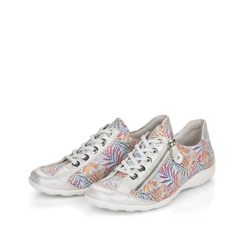 Remonte Tropical Print Leather Lace & Zip Up Trainer