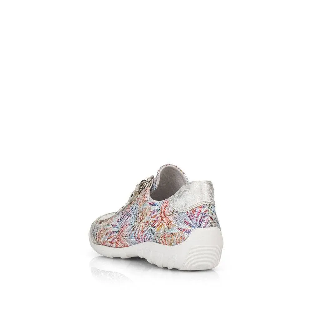 Remonte Tropical Print Leather Lace & Zip Up Trainer