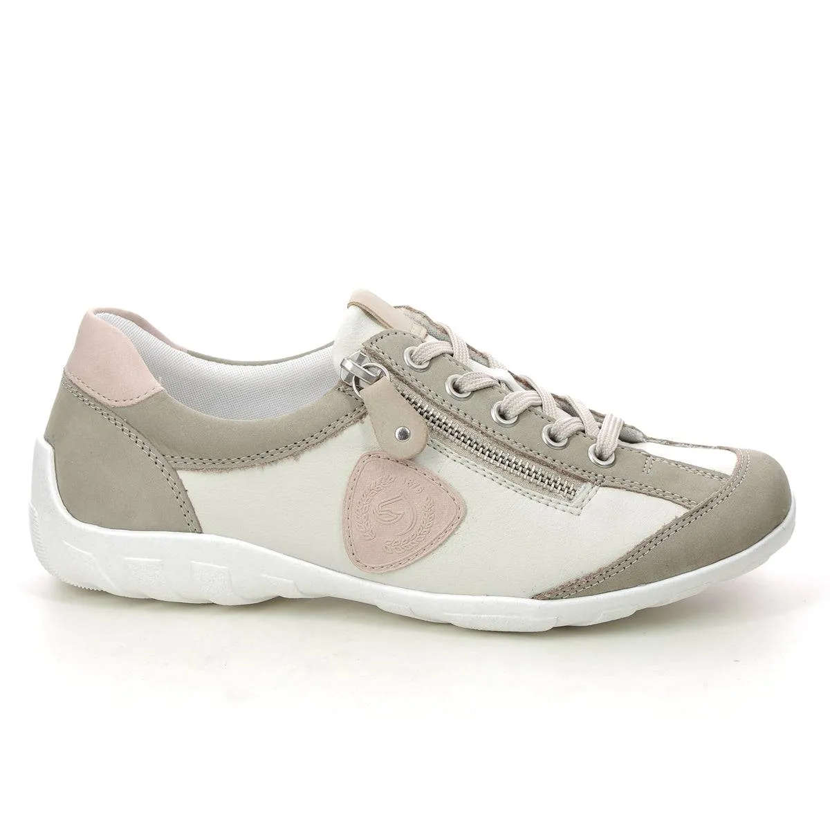 Remonte White & Sage Zip & Lace Up Trainer