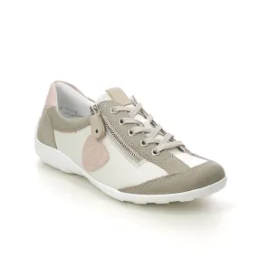 Remonte White & Sage Zip & Lace Up Trainer
