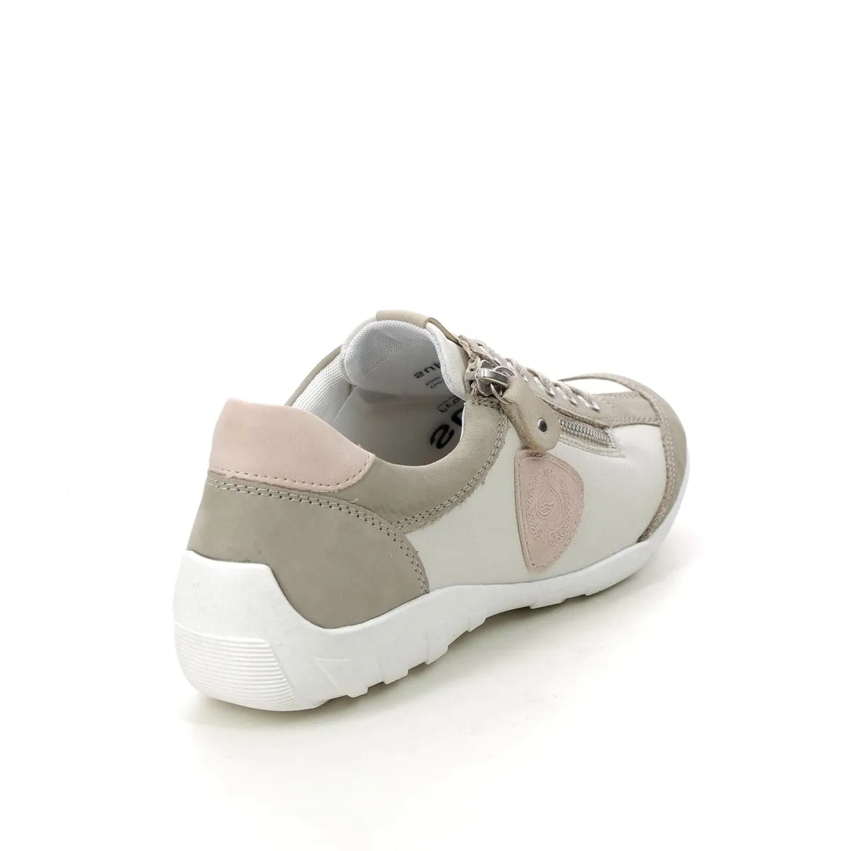 Remonte White & Sage Zip & Lace Up Trainer
