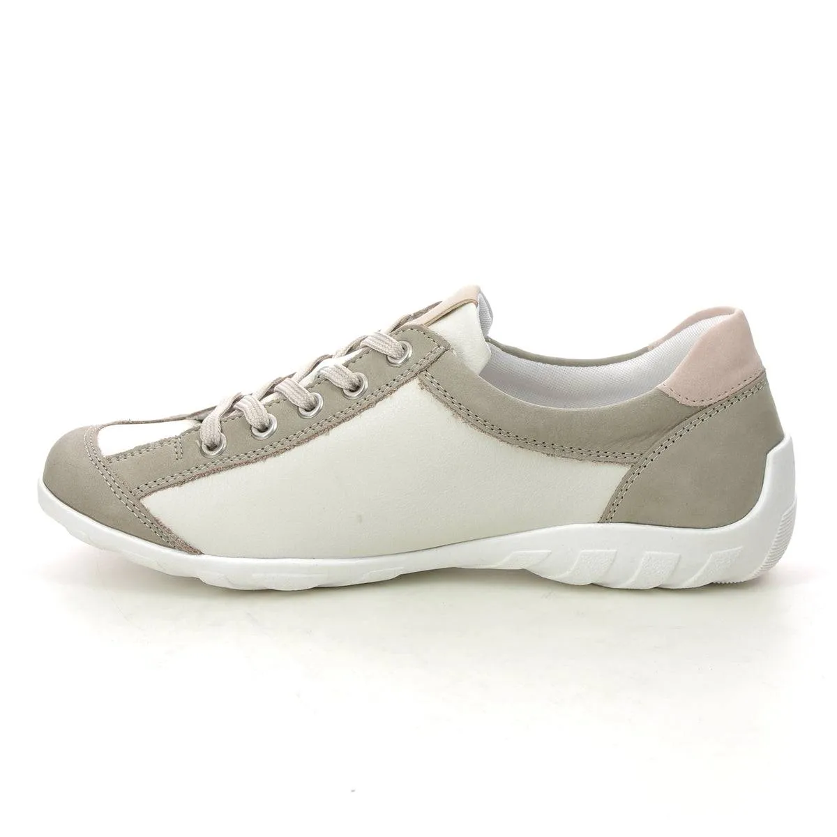 Remonte White & Sage Zip & Lace Up Trainer