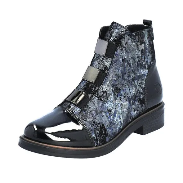 Remonte Women's Low Buckle Dress Boots- Blue Combi