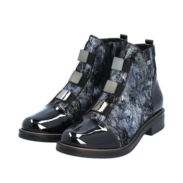Remonte Women's Low Buckle Dress Boots- Blue Combi