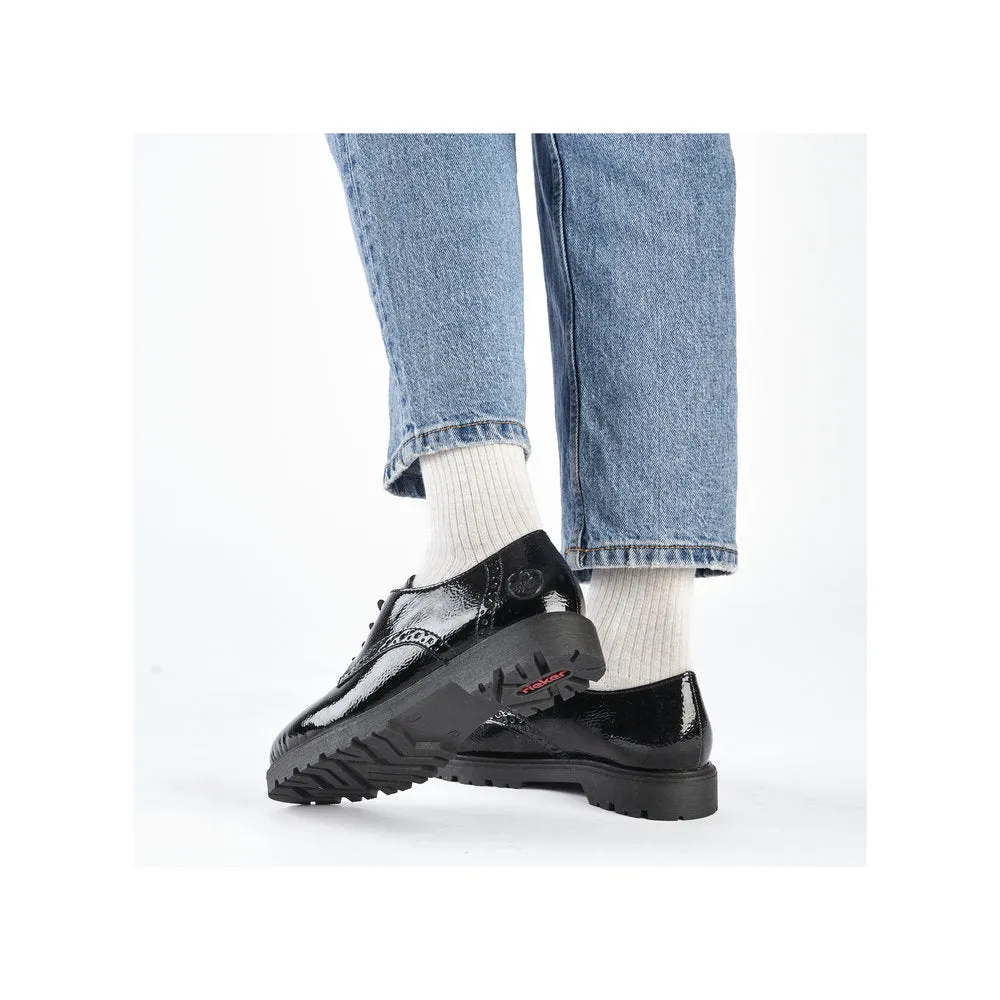 Rieker Ladies Crinkle Patent Lace Up Shoe