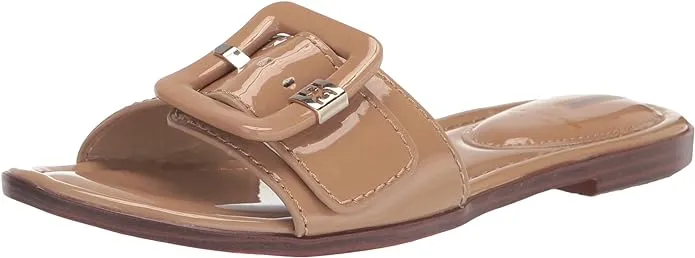 Sam Edelman Gaige Almond Open Squared Toe Buckle Detailed Slip On Flat Sandals