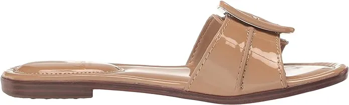 Sam Edelman Gaige Almond Open Squared Toe Buckle Detailed Slip On Flat Sandals