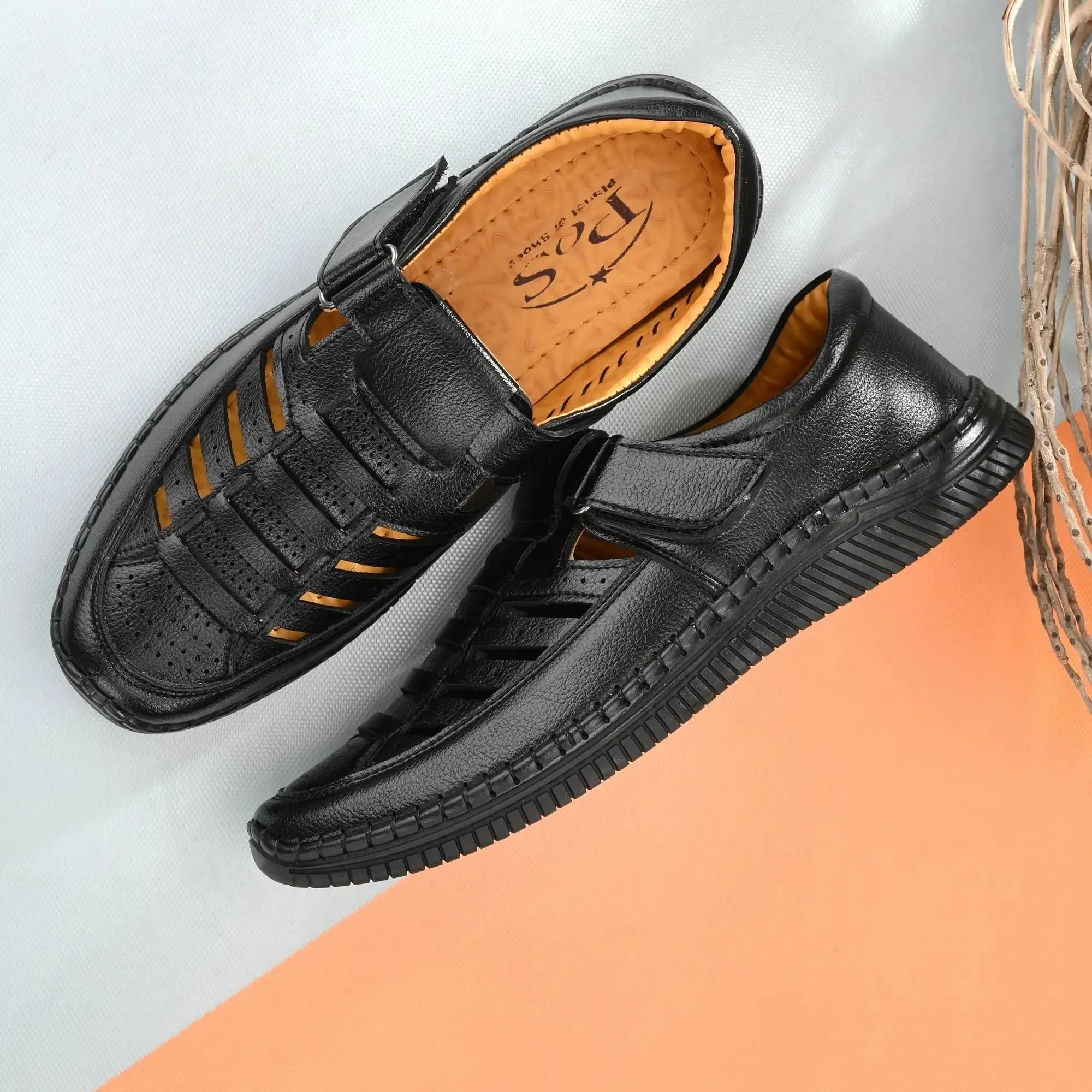 Sandals for Men | Synthetic Leather Black Sandal