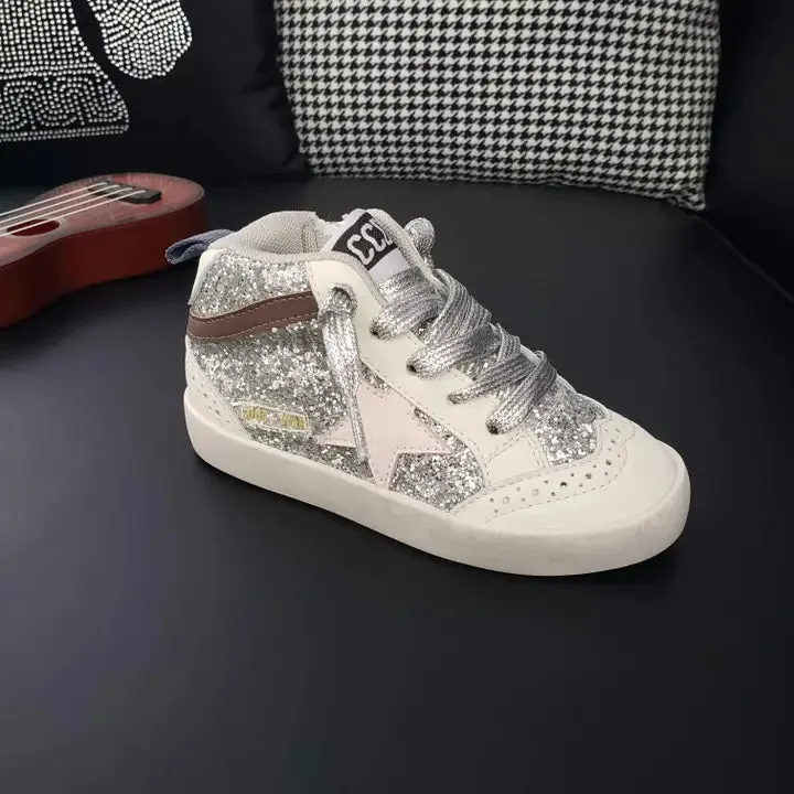 Silver glitter hitop sneakers with laces