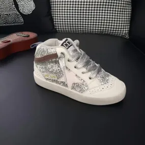 Silver glitter hitop sneakers with laces