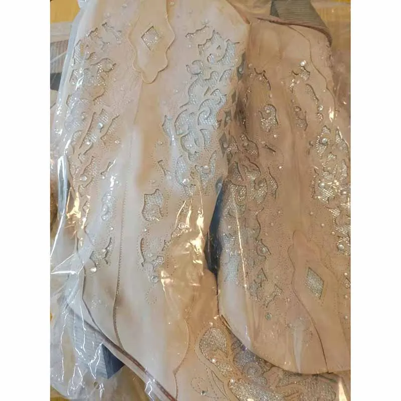 Women's White Glitter Wedding Boots Crystals Cowgirl Boots