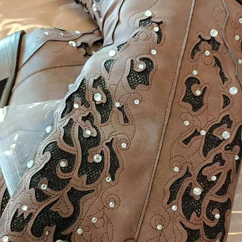 Women's White Glitter Wedding Boots Crystals Cowgirl Boots